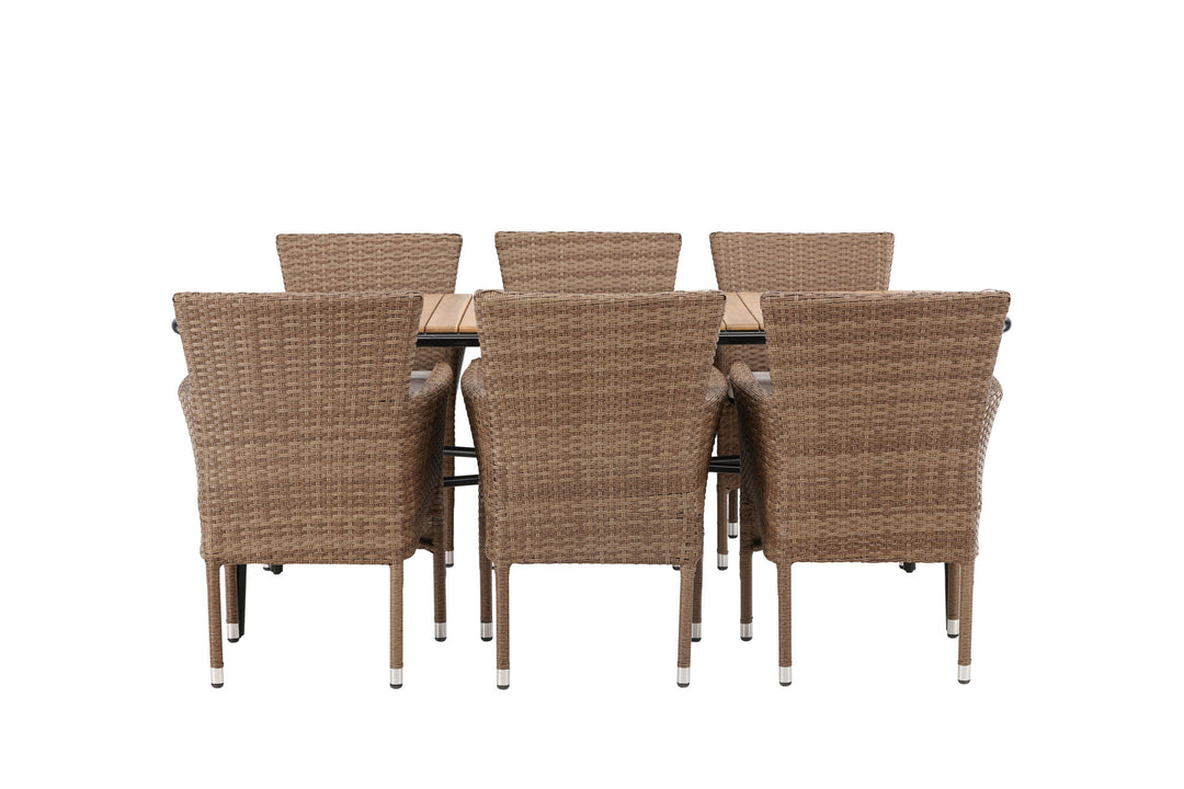 Venture Home Holmbeck Diningtable Steel - Black / Rectangular 90*200*75 +Malina Diningchair Alumnium - Nature / Wicker _6