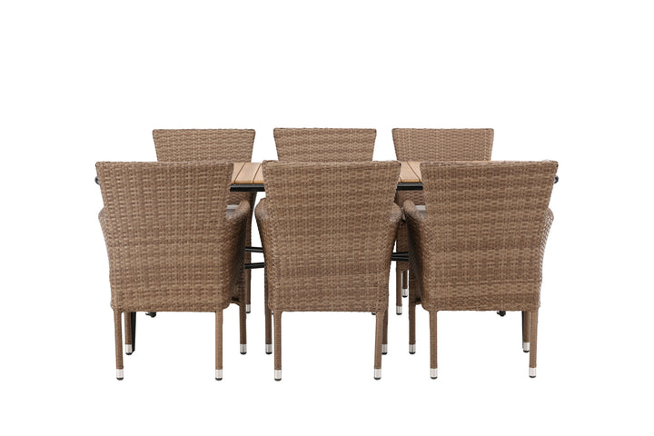 Venture Home Holmbeck Diningtable Steel - Black / Rectangular 90*200*75 +Malina Diningchair Alumnium - Nature / Wicker _6