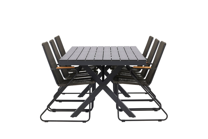 Venture Home Garcia Diningtable Alumnium - Black / Rectangular 100*200* +Bois Diningchair Steel - Black / Dark Grey Rope _6