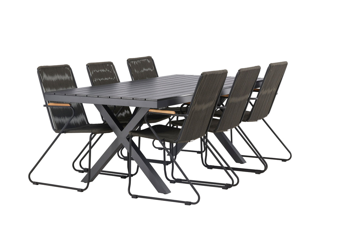 Venture Home Garcia Diningtable Alumnium - Black / Rectangular 100*200* +Bois Diningchair Steel - Black / Dark Grey Rope _6