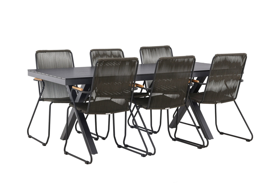 Venture Home Garcia Diningtable Alumnium - Black / Rectangular 100*200* +Bois Diningchair Steel - Black / Dark Grey Rope _6