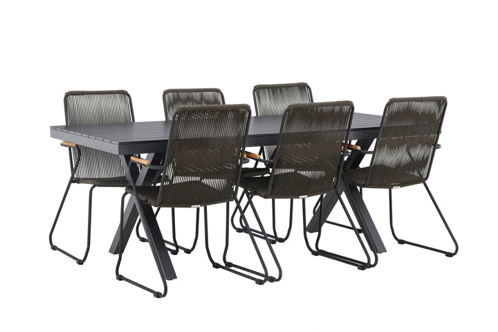 Venture Home Garcia Diningtable Alumnium - Black / Rectangular 100*200* +Bois Diningchair Steel - Black / Dark Grey Rope _6