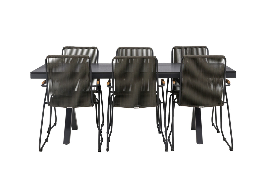 Venture Home Garcia Diningtable Alumnium - Black / Rectangular 100*200* +Bois Diningchair Steel - Black / Dark Grey Rope _6