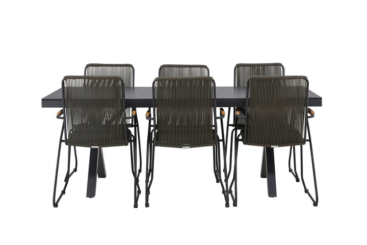 Venture Home Garcia Diningtable Alumnium - Black / Rectangular 100*200* +Bois Diningchair Steel - Black / Dark Grey Rope _6