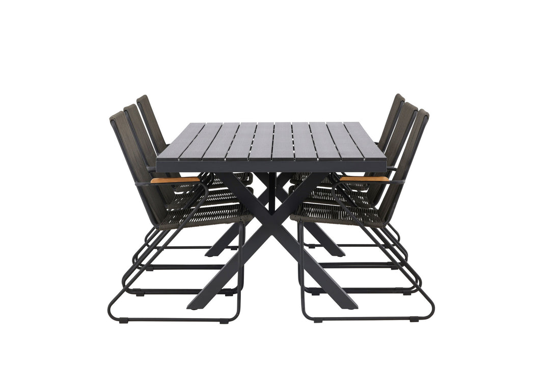 Venture Home Garcia Diningtable Alumnium - Black / Rectangular 100*200* +Bois Diningchair Steel - Black / Dark Grey Rope _6