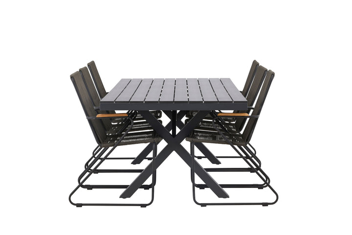 Venture Home Garcia Diningtable Alumnium - Black / Rectangular 100*200* +Bois Diningchair Steel - Black / Dark Grey Rope _6