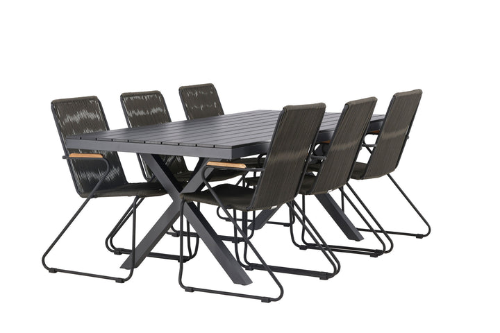 Venture Home Garcia Diningtable Alumnium - Black / Rectangular 100*200* +Bois Diningchair Steel - Black / Dark Grey Rope _6
