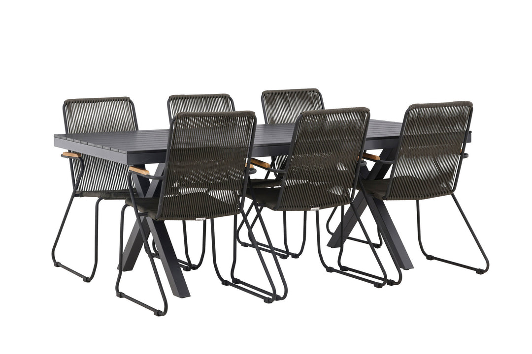 Venture Home Garcia Diningtable Alumnium - Black / Rectangular 100*200* +Bois Diningchair Steel - Black / Dark Grey Rope _6