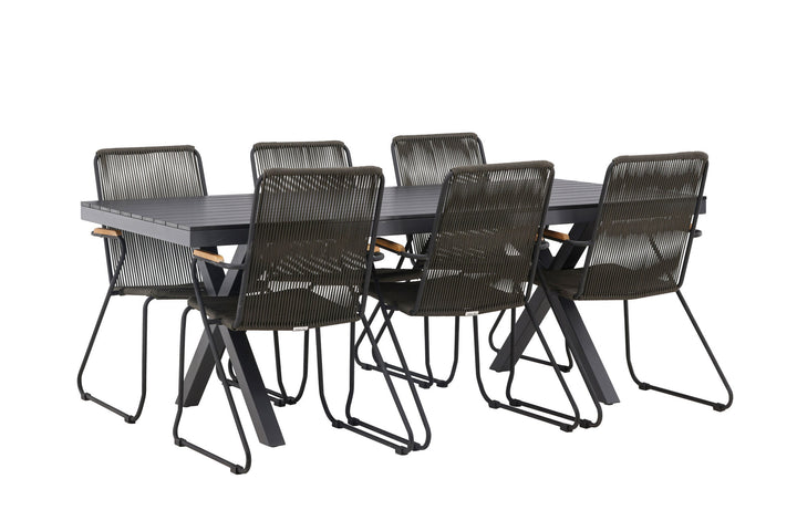 Venture Home Garcia Diningtable Alumnium - Black / Rectangular 100*200* +Bois Diningchair Steel - Black / Dark Grey Rope _6
