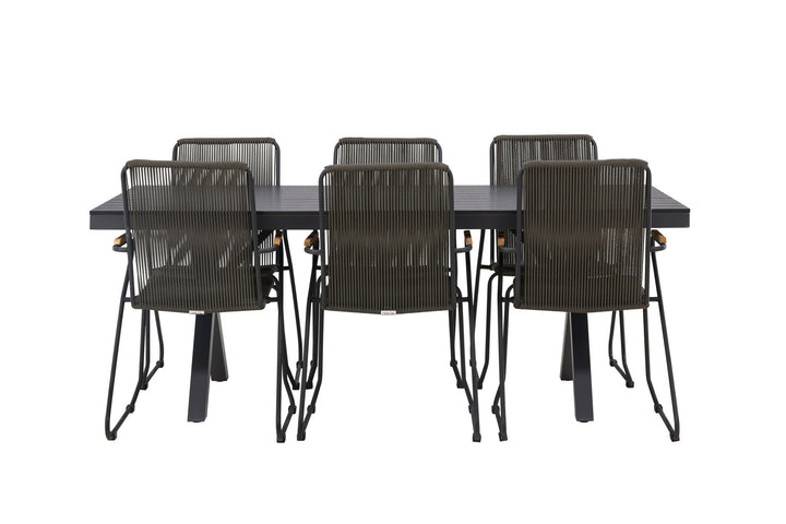 Venture Home Garcia Diningtable Alumnium - Black / Rectangular 100*200* +Bois Diningchair Steel - Black / Dark Grey Rope _6
