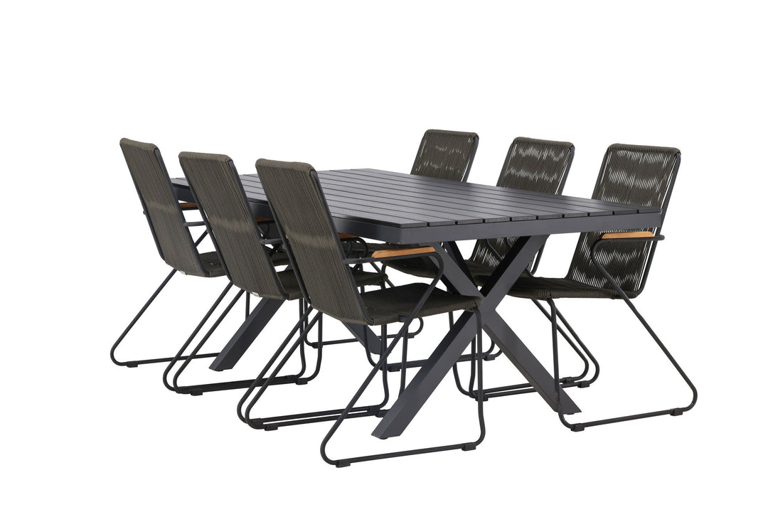 Venture Home Garcia Diningtable Alumnium - Black / Rectangular 100*200* +Bois Diningchair Steel - Black / Dark Grey Rope _6
