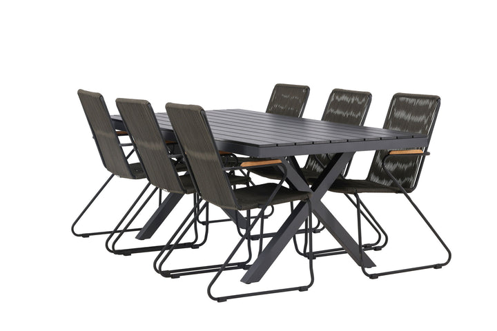 Venture Home Garcia Diningtable Alumnium - Black / Rectangular 100*200* +Bois Diningchair Steel - Black / Dark Grey Rope _6