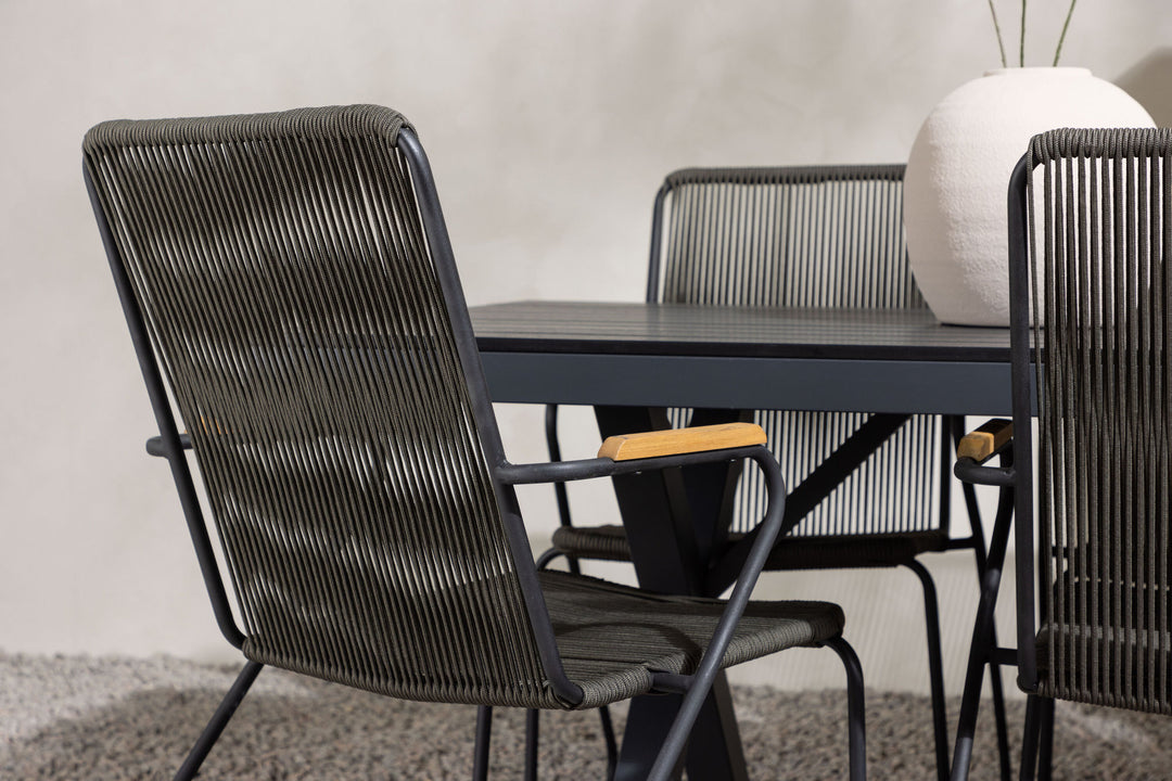 Venture Home Garcia Diningtable Alumnium - Black / Rectangular 100*200* +Bois Diningchair Steel - Black / Dark Grey Rope _6