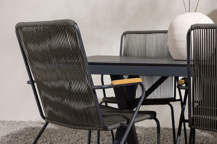 Venture Home Garcia Diningtable Alumnium - Black / Rectangular 100*200* +Bois Diningchair Steel - Black / Dark Grey Rope _6