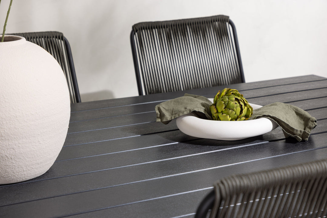 Venture Home Garcia Diningtable Alumnium - Black / Rectangular 100*200* +Bois Diningchair Steel - Black / Dark Grey Rope _6