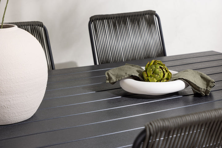 Venture Home Garcia Diningtable Alumnium - Black / Rectangular 100*200* +Bois Diningchair Steel - Black / Dark Grey Rope _6