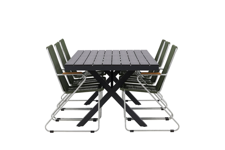 Venture Home Garcia Diningtable Alumnium - Black / Rectangular 100*200* +Bois Diningchair Steel - Silver / Green Rope _6