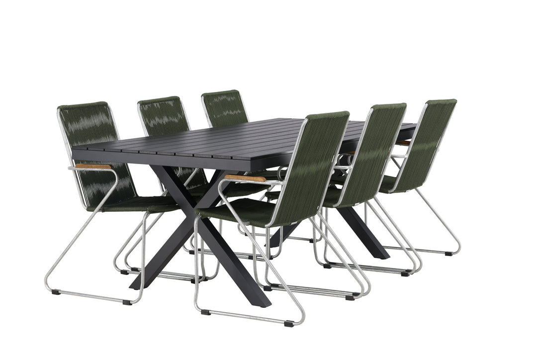 Venture Home Garcia Diningtable Alumnium - Black / Rectangular 100*200* +Bois Diningchair Steel - Silver / Green Rope _6