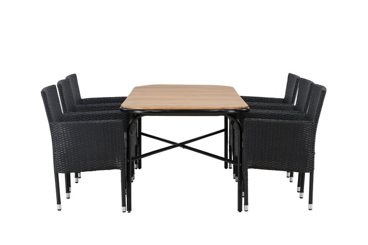 Venture Home Holmbeck Diningtable Steel - Black / Rectangular 90*200*75 +Malina Diningchair Alumnium - Black / Wicker _6