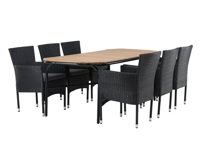 Venture Home Holmbeck Diningtable Steel - Black / Rectangular 90*200*75 +Malina Diningchair Alumnium - Black / Wicker _6