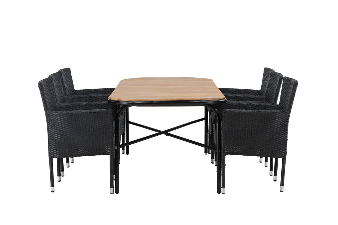 Venture Home Holmbeck Diningtable Steel - Black / Rectangular 90*200*75 +Malina Diningchair Alumnium - Black / Wicker _6