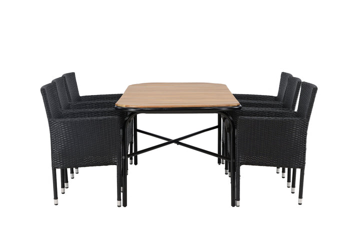 Venture Home Holmbeck Diningtable Steel - Black / Rectangular 90*200*75 +Malina Diningchair Alumnium - Black / Wicker _6