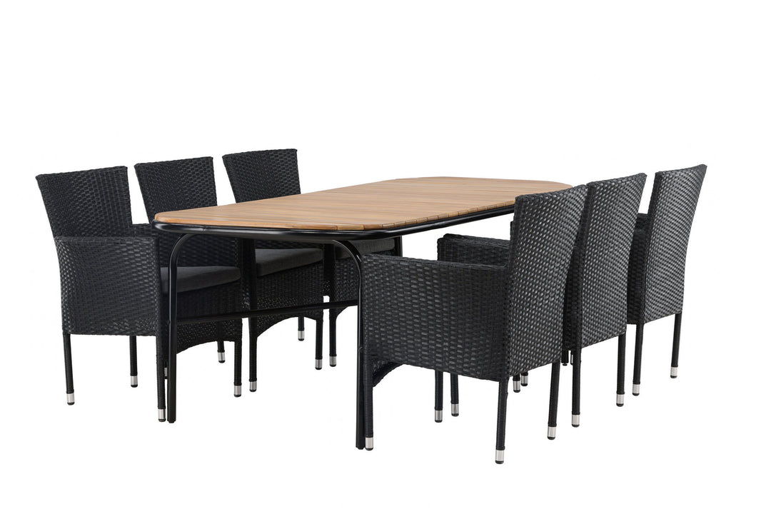Venture Home Holmbeck Diningtable Steel - Black / Rectangular 90*200*75 +Malina Diningchair Alumnium - Black / Wicker _6