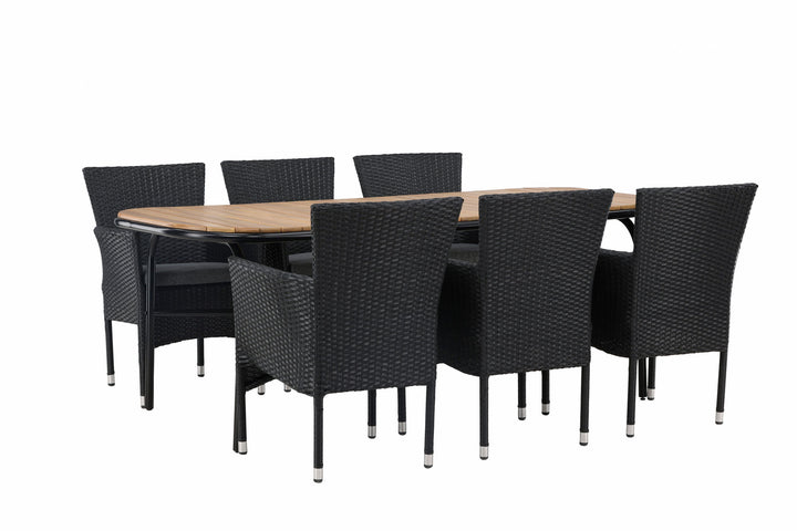 Venture Home Holmbeck Diningtable Steel - Black / Rectangular 90*200*75 +Malina Diningchair Alumnium - Black / Wicker _6