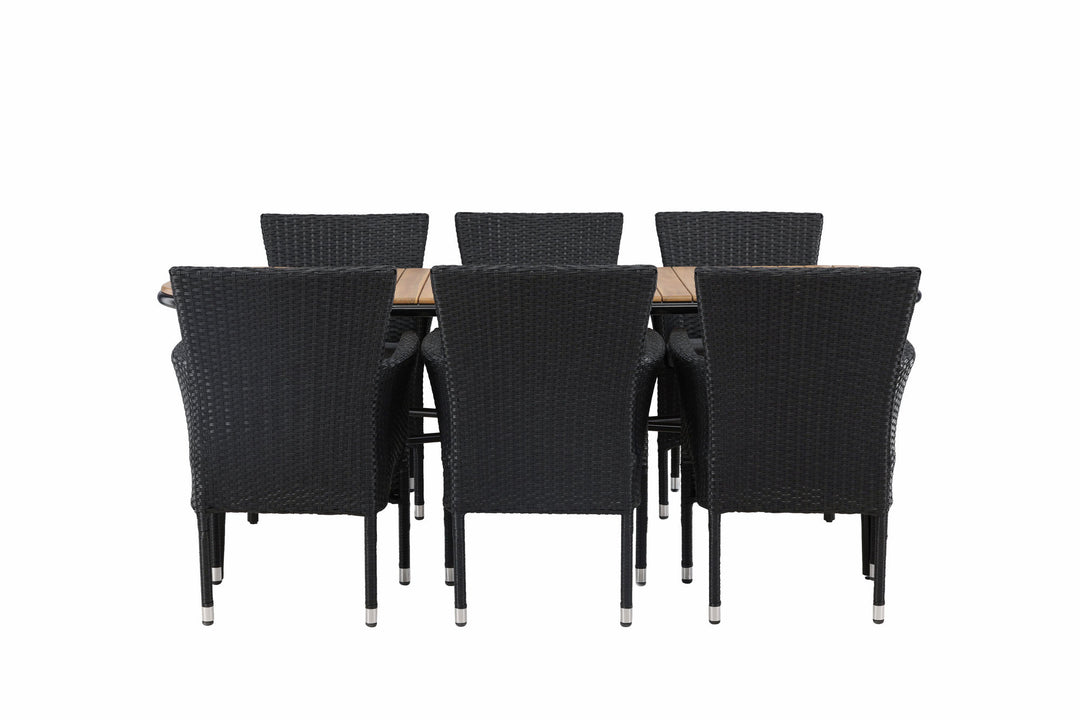 Venture Home Holmbeck Diningtable Steel - Black / Rectangular 90*200*75 +Malina Diningchair Alumnium - Black / Wicker _6