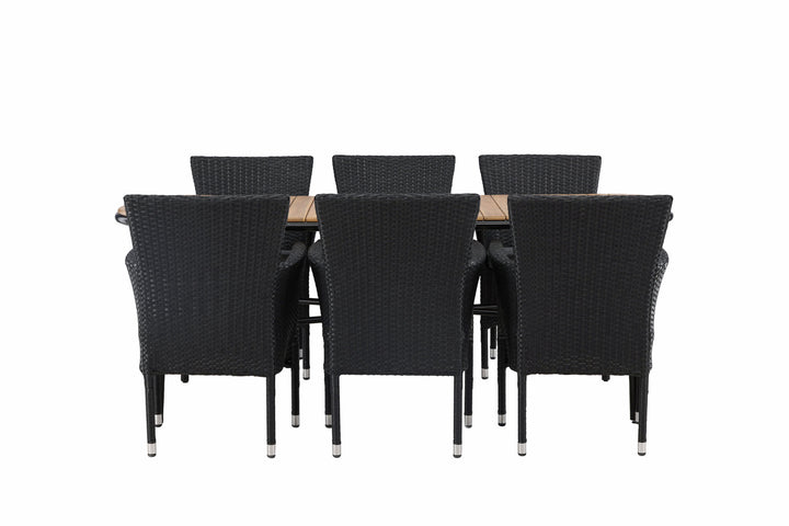 Venture Home Holmbeck Diningtable Steel - Black / Rectangular 90*200*75 +Malina Diningchair Alumnium - Black / Wicker _6