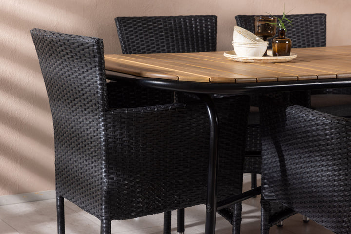Venture Home Holmbeck Diningtable Steel - Black / Rectangular 90*200*75 +Malina Diningchair Alumnium - Black / Wicker _6