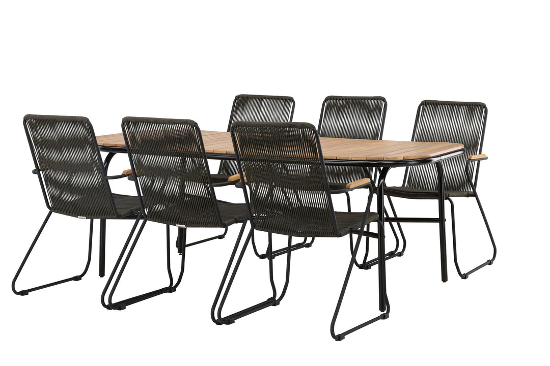 Venture Home Holmbeck Diningtable Steel - Black / Rectangular 90*200*75 +Bois Diningchair Steel - Black / Dark Grey Rope _6