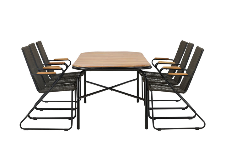 Venture Home Holmbeck Diningtable Steel - Black / Rectangular 90*200*75 +Bois Diningchair Steel - Black / Dark Grey Rope _6