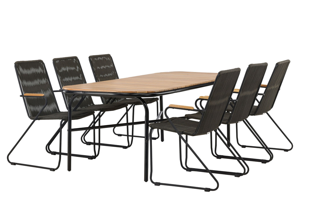 Venture Home Holmbeck Diningtable Steel - Black / Rectangular 90*200*75 +Bois Diningchair Steel - Black / Dark Grey Rope _6