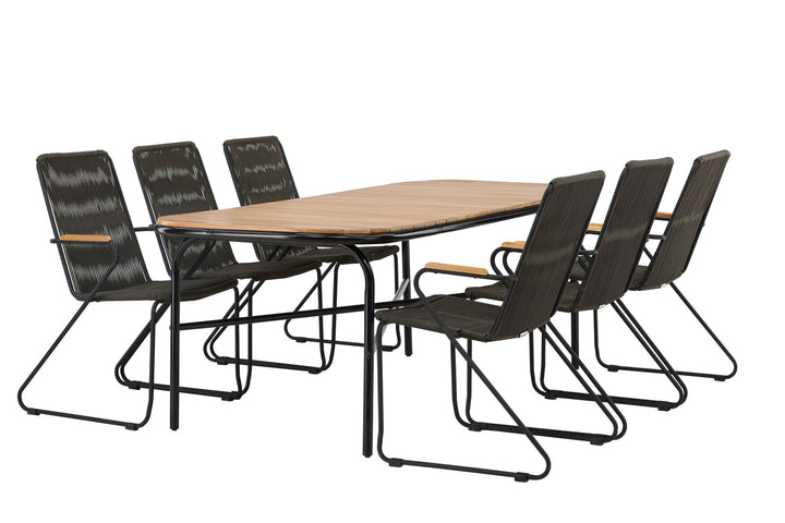 Venture Home Holmbeck Diningtable Steel - Black / Rectangular 90*200*75 +Bois Diningchair Steel - Black / Dark Grey Rope _6