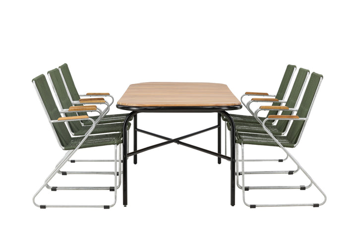 Venture Home Holmbeck Diningtable Steel - Black / Rectangular 90*200*75 +Bois Diningchair Steel - Silver / Green Rope _6