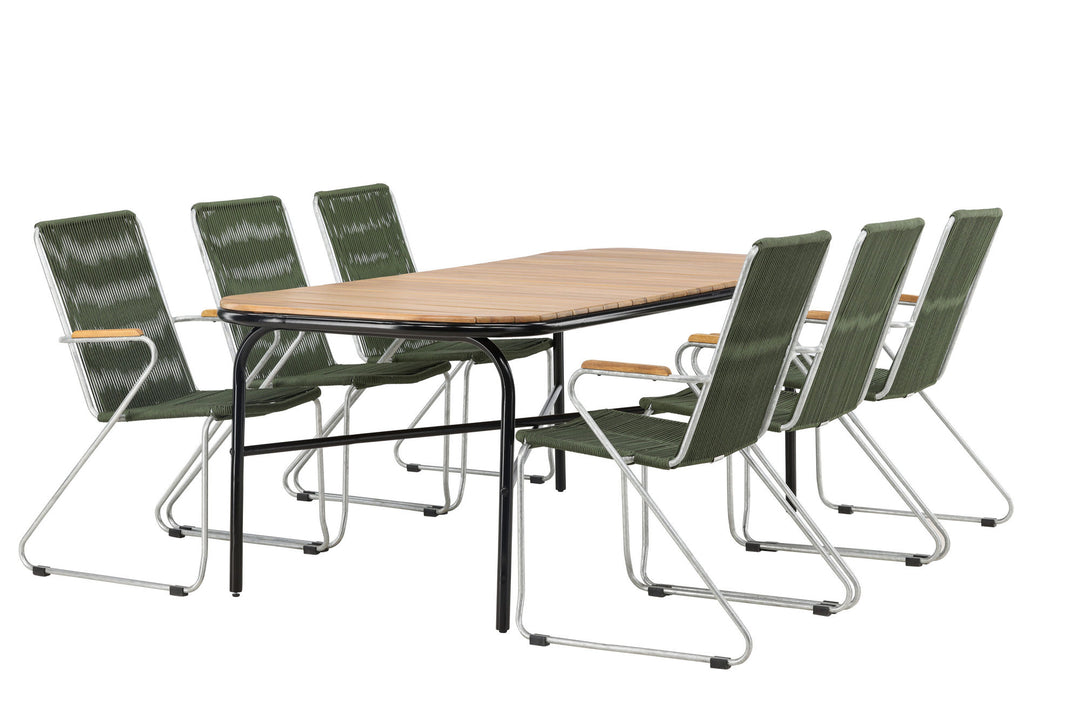 Venture Home Holmbeck Diningtable Steel - Black / Rectangular 90*200*75 +Bois Diningchair Steel - Silver / Green Rope _6