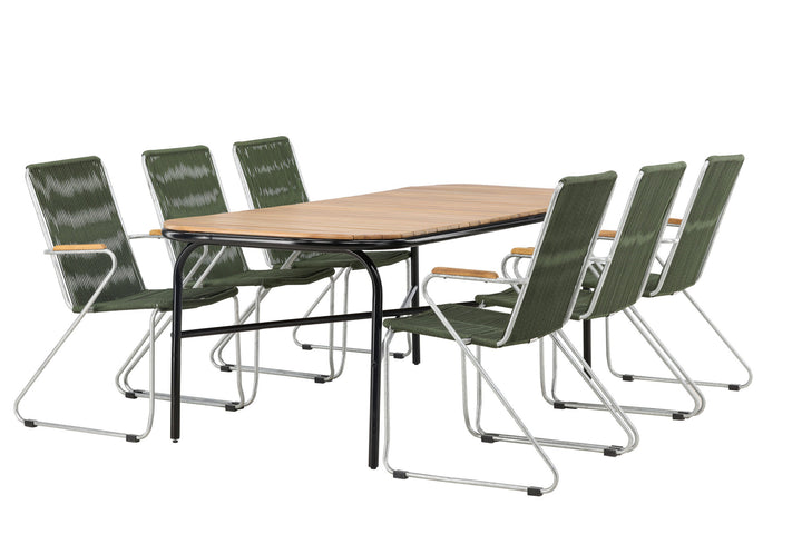 Venture Home Holmbeck Diningtable Steel - Black / Rectangular 90*200*75 +Bois Diningchair Steel - Silver / Green Rope _6