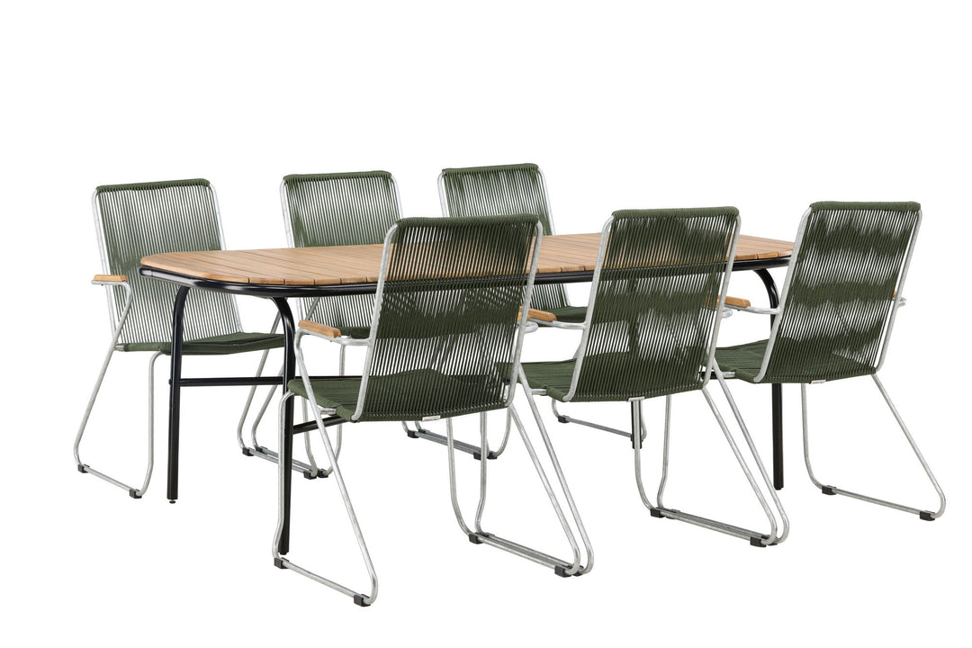 Venture Home Holmbeck Diningtable Steel - Black / Rectangular 90*200*75 +Bois Diningchair Steel - Silver / Green Rope _6