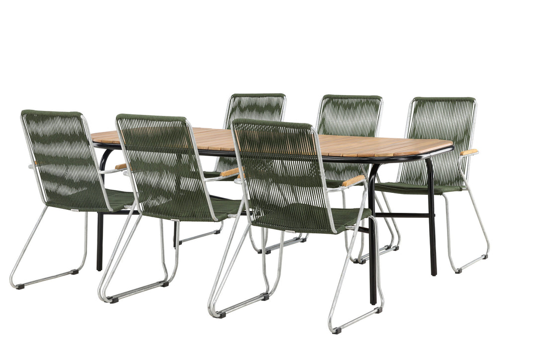 Venture Home Holmbeck Diningtable Steel - Black / Rectangular 90*200*75 +Bois Diningchair Steel - Silver / Green Rope _6