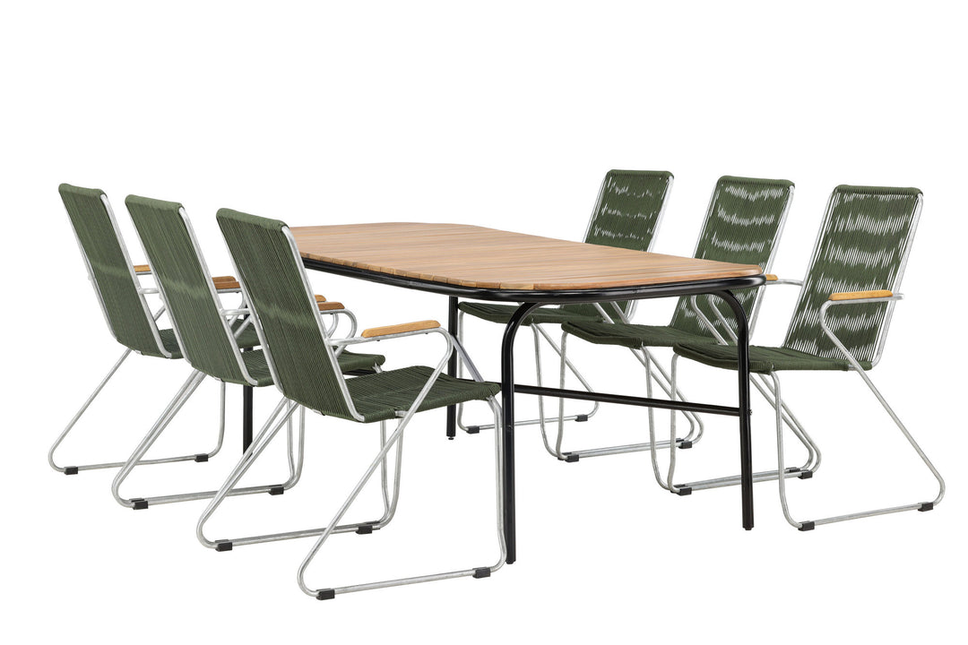 Venture Home Holmbeck Diningtable Steel - Black / Rectangular 90*200*75 +Bois Diningchair Steel - Silver / Green Rope _6