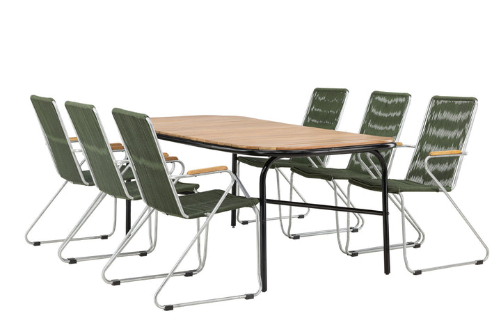 Venture Home Holmbeck Diningtable Steel - Black / Rectangular 90*200*75 +Bois Diningchair Steel - Silver / Green Rope _6