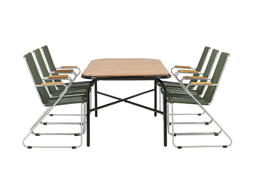 Venture Home Holmbeck Diningtable Steel - Black / Rectangular 90*200*75 +Bois Diningchair Steel - Silver / Green Rope _6