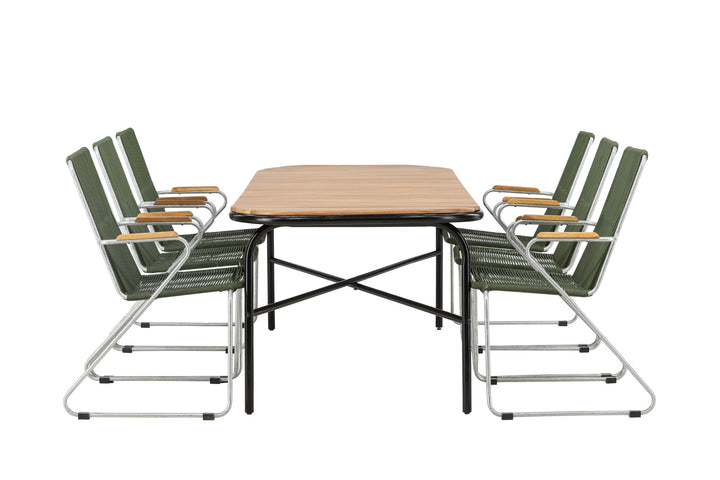 Venture Home Holmbeck Diningtable Steel - Black / Rectangular 90*200*75 +Bois Diningchair Steel - Silver / Green Rope _6