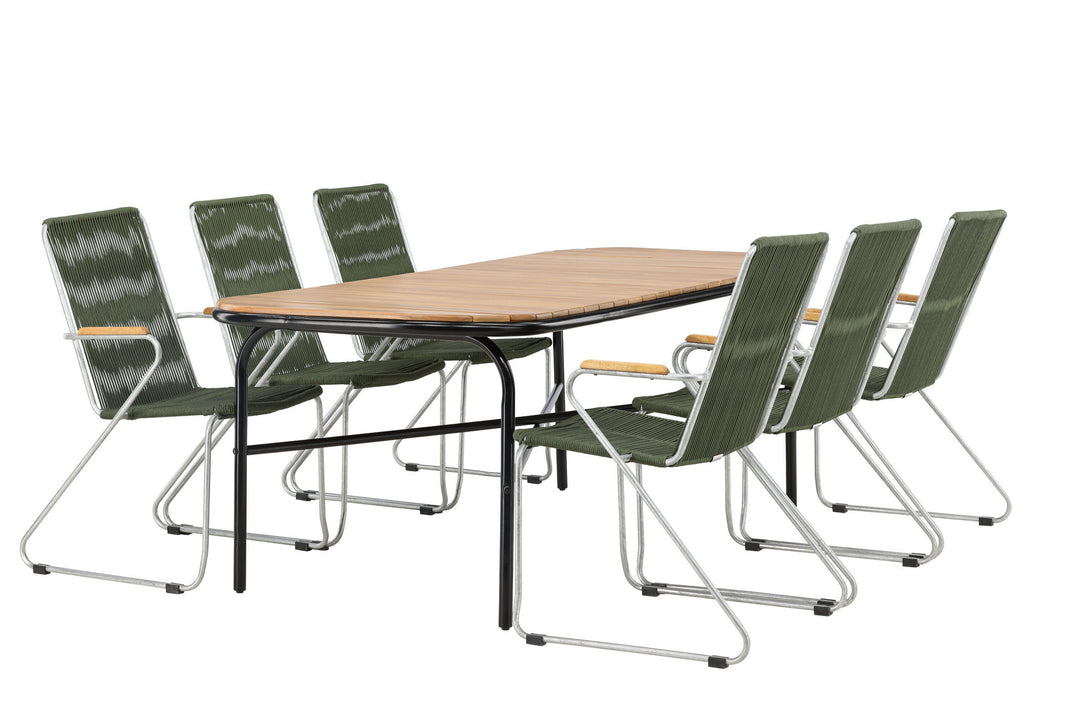 Venture Home Holmbeck Diningtable Steel - Black / Rectangular 90*200*75 +Bois Diningchair Steel - Silver / Green Rope _6
