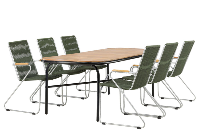 Venture Home Holmbeck Diningtable Steel - Black / Rectangular 90*200*75 +Bois Diningchair Steel - Silver / Green Rope _6