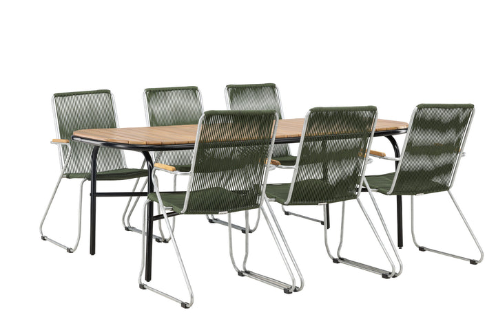 Venture Home Holmbeck Diningtable Steel - Black / Rectangular 90*200*75 +Bois Diningchair Steel - Silver / Green Rope _6