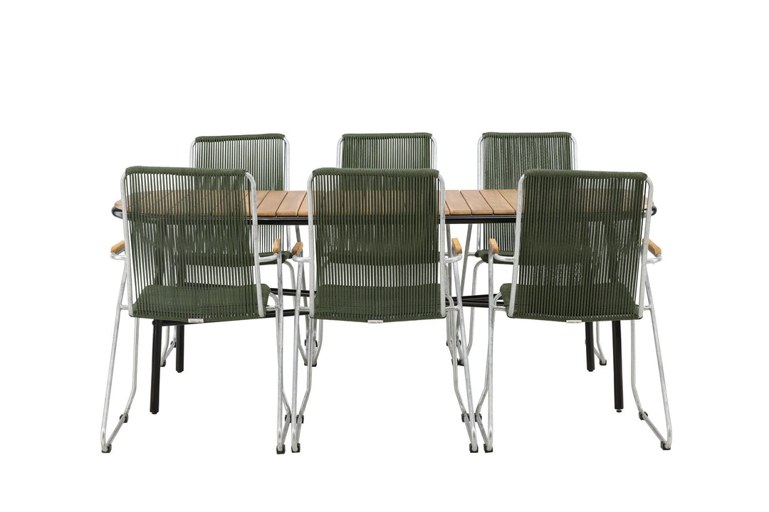 Venture Home Holmbeck Diningtable Steel - Black / Rectangular 90*200*75 +Bois Diningchair Steel - Silver / Green Rope _6