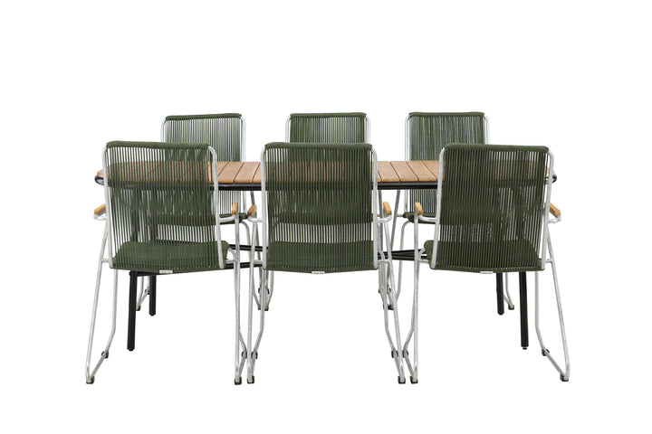 Venture Home Holmbeck Diningtable Steel - Black / Rectangular 90*200*75 +Bois Diningchair Steel - Silver / Green Rope _6