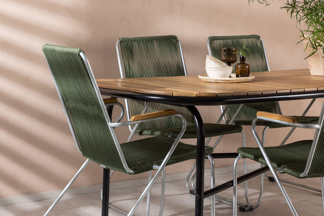 Venture Home Holmbeck Diningtable Steel - Black / Rectangular 90*200*75 +Bois Diningchair Steel - Silver / Green Rope _6